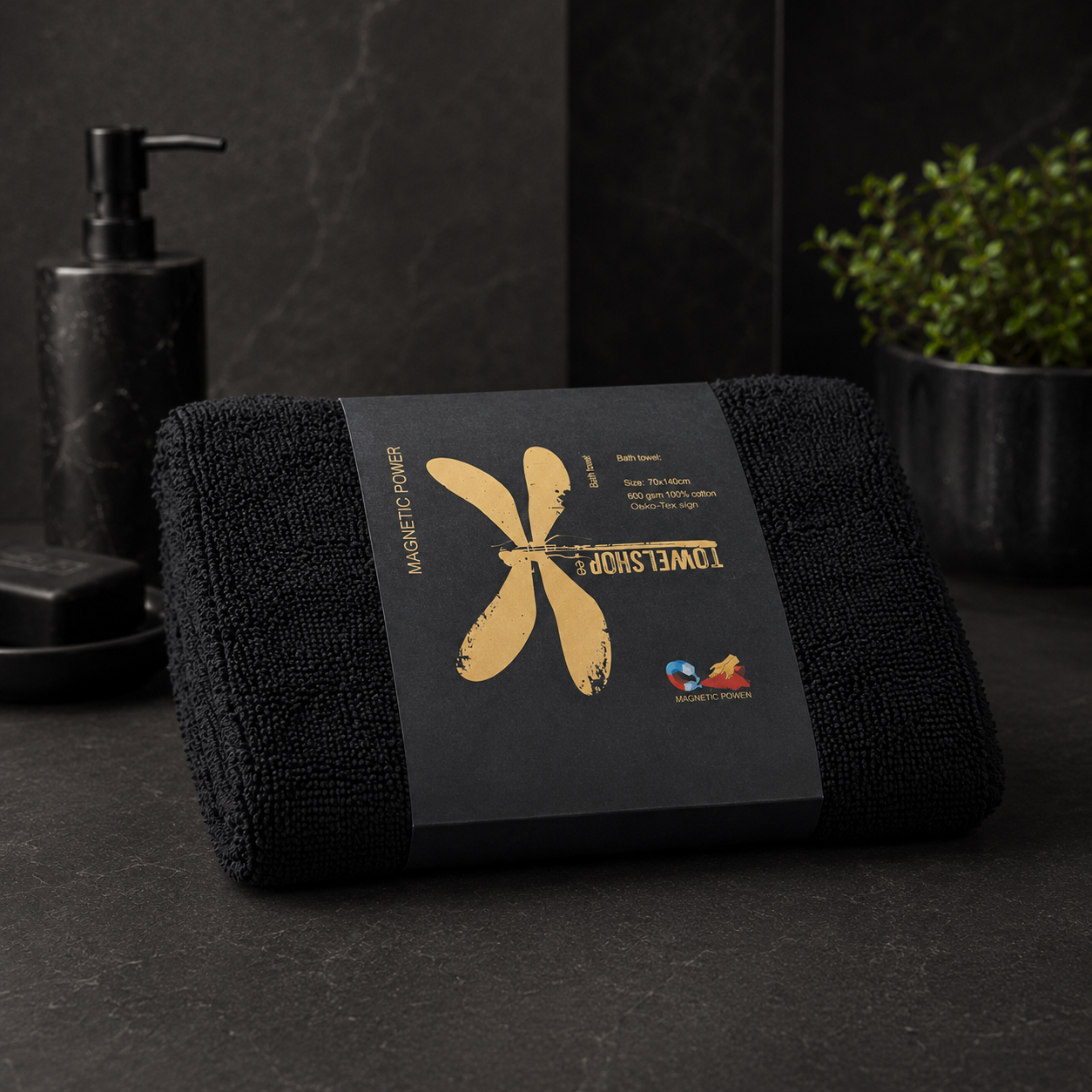Premium Thick bath towels with a built-in magnet.