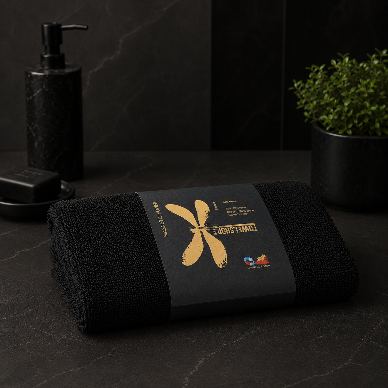 Premium Thick bath towels with a built-in magnet.
